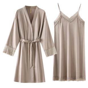 睡衣女睡袍浴袍春秋丝绸冰丝春季夏季仿真丝吊带睡裙性感两件套装