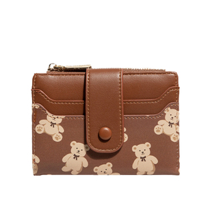 可爱小熊短款钱包女款2026新款皮质轻薄小巧多卡位零钱包卡包一体