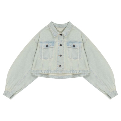 Heatherich短外套2026春季新款女士翻领长袖宽松牛仔上衣320010