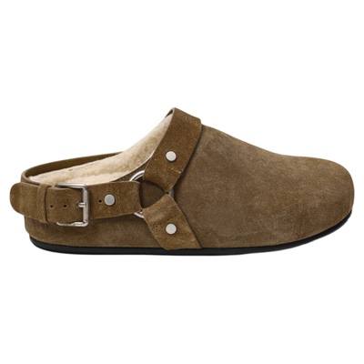 UDV韩版勃肯鞋女无后跟2025秋冬新款磨砂真皮金属扣勃肯半拖加绒