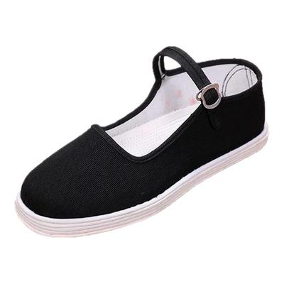 纯布底手工布鞋女秋季全棉一字搭扣浅口透气吸汗千层底女鞋黑布鞋