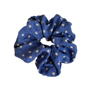 韩系蓝白碎花大肠发圈女简约丸子头绳扎高马尾头花超大发绳橡皮筋