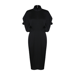 Bettychow 三醋酸福袋荷包黑色旗袍新中式时髦大气连衣裙 2种穿法