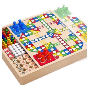 飞行棋五子棋儿童益智玩具跳棋多功能棋盘多合一棋类小学生版套装