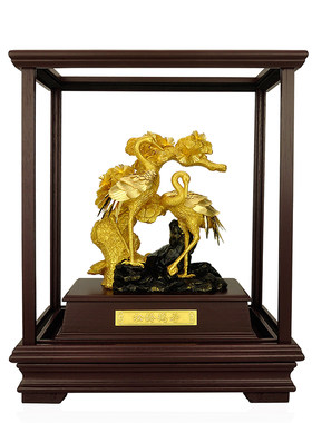 足金金箔松鹤高档老人爷爷奶奶