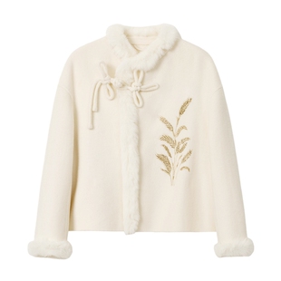 蓝语新中式刺绣高级感双面呢套装优雅短款毛呢外套高腰直筒半身裙