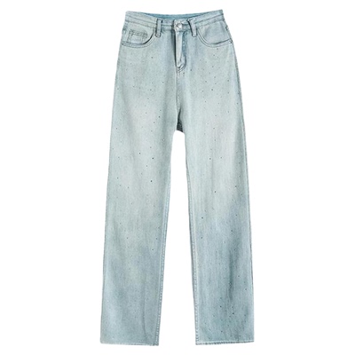 拉夏贝尔浅色满天星烫钻牛仔裤女