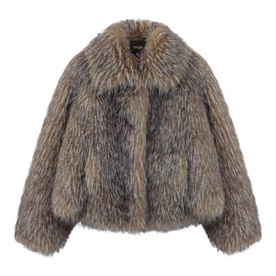 季末6折Maje博主同款2025秋季女装法式时尚灰棕色人造毛皮外套