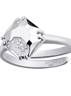 情侣纯银钻石切割戒指小众设计