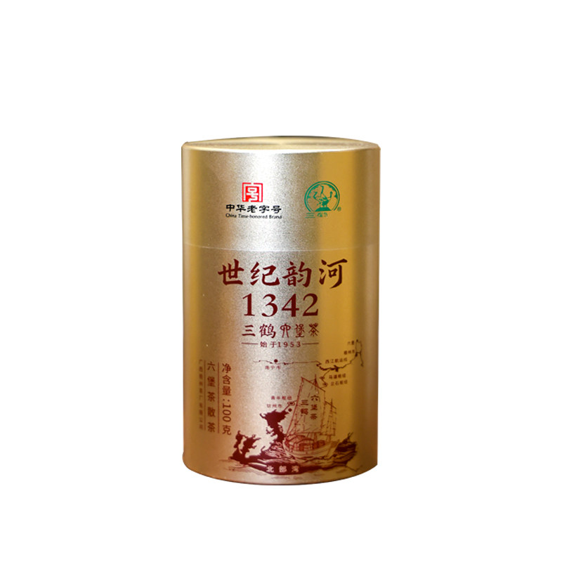 三鹤【世纪韵河1342】100g罐装六年茶2014年梧州茶厂黑茶叶