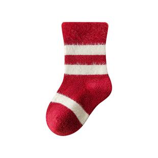 贝肽斯宝宝袜子新年秋冬保暖周岁满月百日红拜年中筒婴儿袜子红S