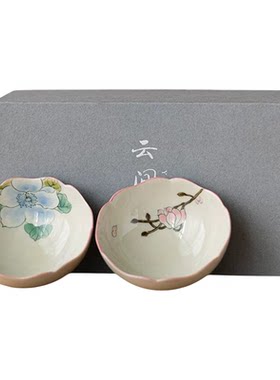 画续草木灰釉下彩手绘柿子葵口杯