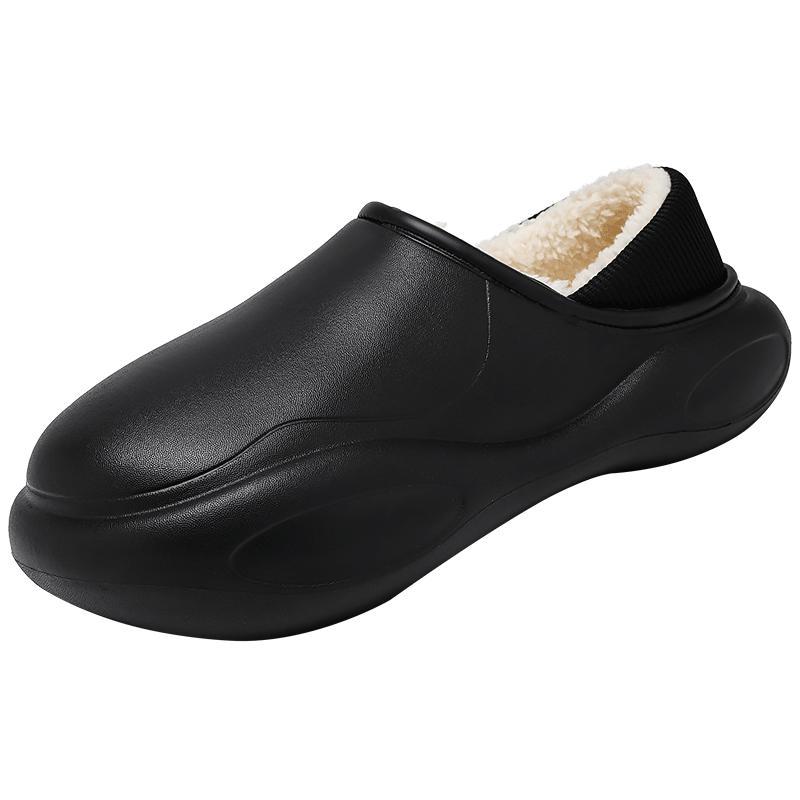 棉拖鞋男冬季居家防滑防水加绒保暖毛拖外穿黑色厚底包跟东北棉鞋