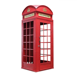 欧式复古红色电话亭定制大型软装摆件英伦工业风装饰道具模型