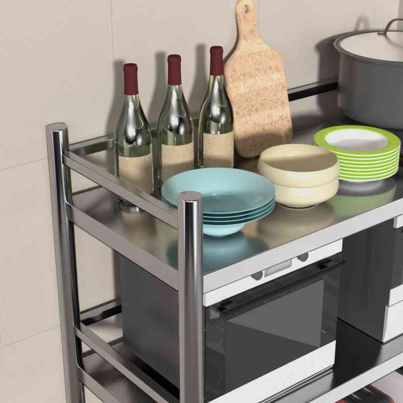 围栏不锈钢置物架厨房落地式多层微波炉收纳架子家用烤箱储物货架