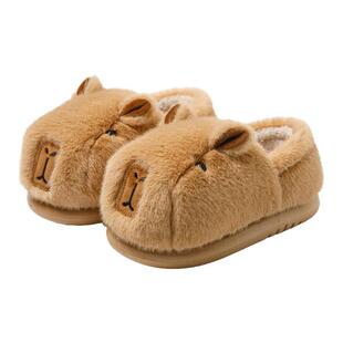 卡皮巴拉棉拖鞋女款包跟秋冬季加绒保暖室内居家防滑可爱棉鞋外穿