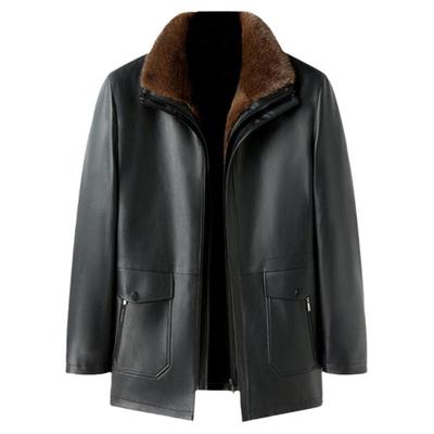 海宁皮毛一体男真皮皮衣外套