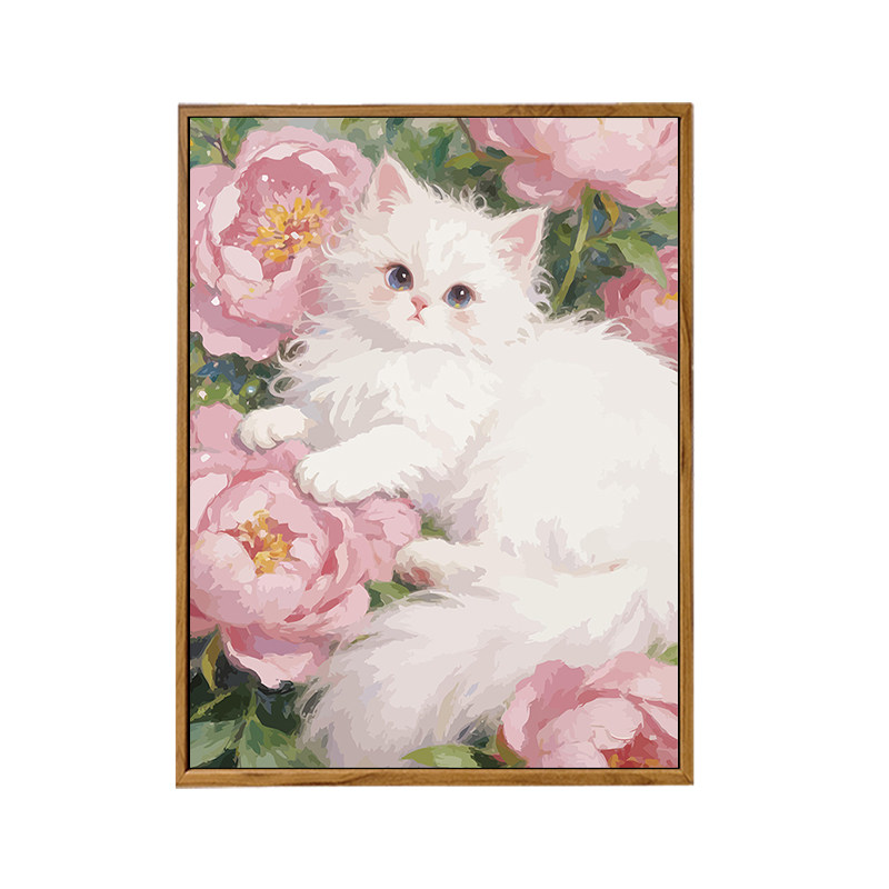 治愈系唯美花卉猫咪DIY数字油画