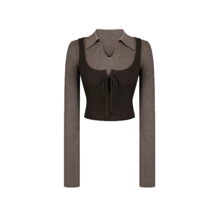 [香蕉派派]韩*定制！韩系学院针织套装女假两件上衣纯欲内搭外穿