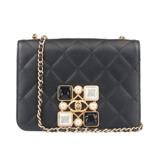 9新CHANEL香奈儿巴洛克宝石方扣口盖黑小牛皮斜挎二手奢侈品包包