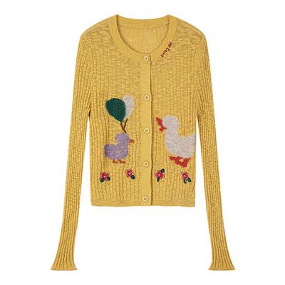 亲妈~2025春夏新设计师款鸭童趣鸭毛针织开衫上衣