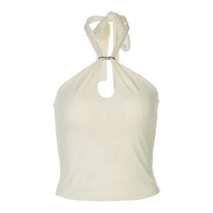 纯色高级感金属扣挂脖系带背心2026夏季穿搭辣妹修身显瘦短款上衣