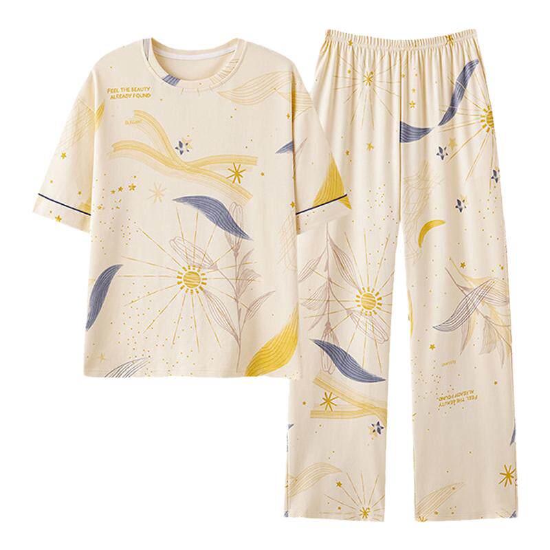 三枪纯棉睡衣女士夏季新款短袖长裤套头家居服套装夏天休闲可外穿
