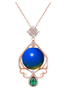 宫廷设计中国风复古装典旗袍琥珀挂坠镶嵌二代蓝珀蜜蜡项链汉服女