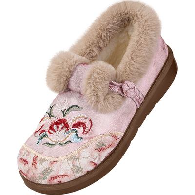 老北京棉鞋女冬2025新款加绒加厚保暖防滑妈妈鞋一脚蹬厚底绣花鞋