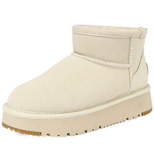 UBZ 防水雪地靴女2025新款冬季厚底增高加绒加厚东北抗寒白色棉鞋