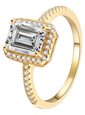 纯银莫桑钻祖母绿切割单圈戒指