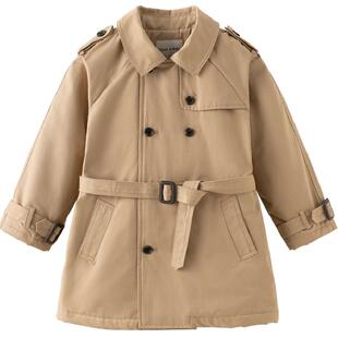 戴维贝拉男童中长款风衣2025冬新款儿童英伦风外套女大童加绒上衣