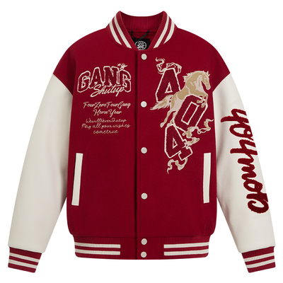 404MOB马年2026夹棉加厚毛巾绣红色棒球服男女美式宽松情侣外套潮