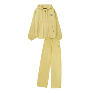 孕妇套装2026新款韩版洋气孕期穿搭柠檬黄拉链连帽卫衣裤子两件套