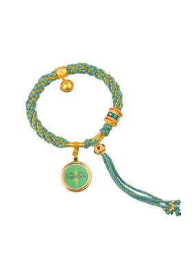 YUSTUDIO西藏手绘黄铜唐卡绿度母手链转经轮本命年转运手绳饰品