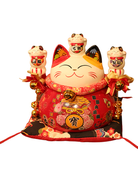 红色喜庆招财猫新居礼物存钱摆件