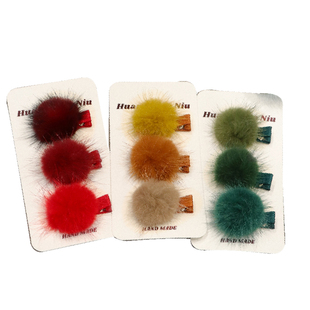 4CM水貂毛球婴儿发夹 秋冬可爱球球冬女宝宝不伤发发卡儿童头饰