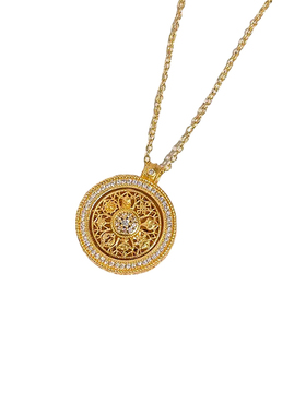 国风古法金色八宝罗盘镶钻锁骨链