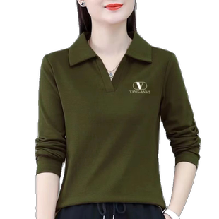 长袖T恤秋冬女装洋气百搭打底衫内搭中年妈妈polo衫大码宽松上衣