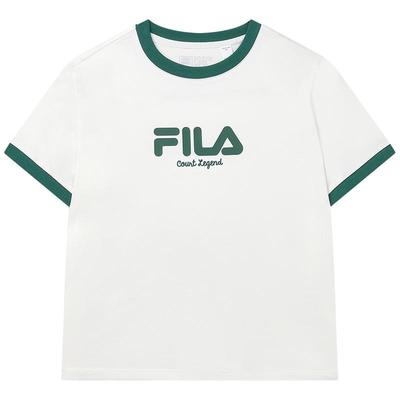 FILA网球小短T斐乐纯棉女上衣2023秋季时尚休闲撞色螺纹短袖T