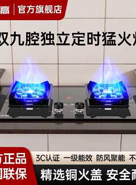 志高燃气灶煤气灶家用厨房不锈钢嵌入式猛火双灶台式炉具灶具天然