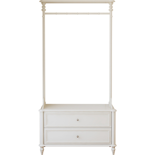 实木烤漆挂衣架床头柜一体法式奶油风卧室衣帽架高级感落地置物架