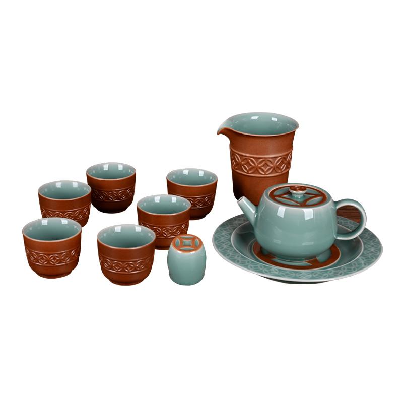精品青瓷铜钱茶具套装