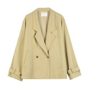 solighter法式复古宽松双排扣风衣外套2025春季新款宽松休闲西装