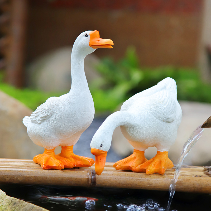 户外庭院花园水景假山装饰鱼池鱼缸造景大白鹅摆件水池流水景观