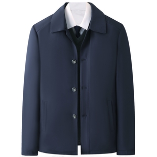 爸爸装外套春秋款翻领纽扣中年男士夹克衫中老年人秋装爷爷上衣服