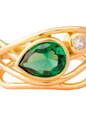 925纯银绿宝石食指戒开口FIICCI