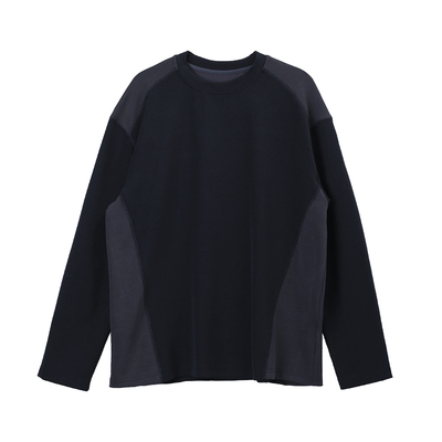 拼接华夫格TEE长袖宽松