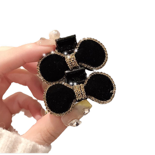 韩版黑色植绒鲨鱼夹满钻蝴蝶结网红气质个性马尾抓夹半扎发盘发饰