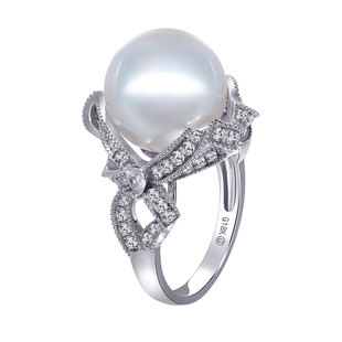 海蒂珠宝 逸辰 大颗粒南洋澳白珍珠戒指18k金镶钻 带维纳斯大证